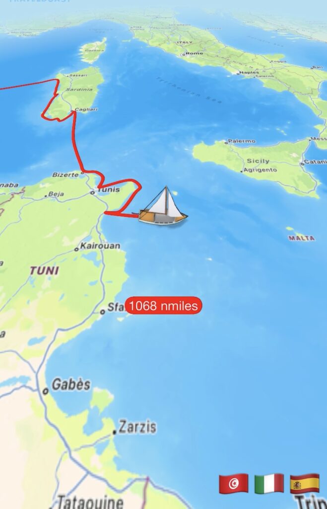 Map of Italy and Tunisia and Sail boat